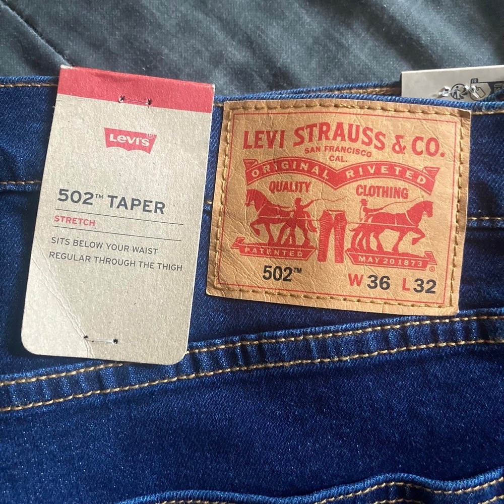 Levi's 502 Taper Jeans Mens 36x32 Large Stretch Dark Blue Denim Classic NWT - Picture 8 of 8